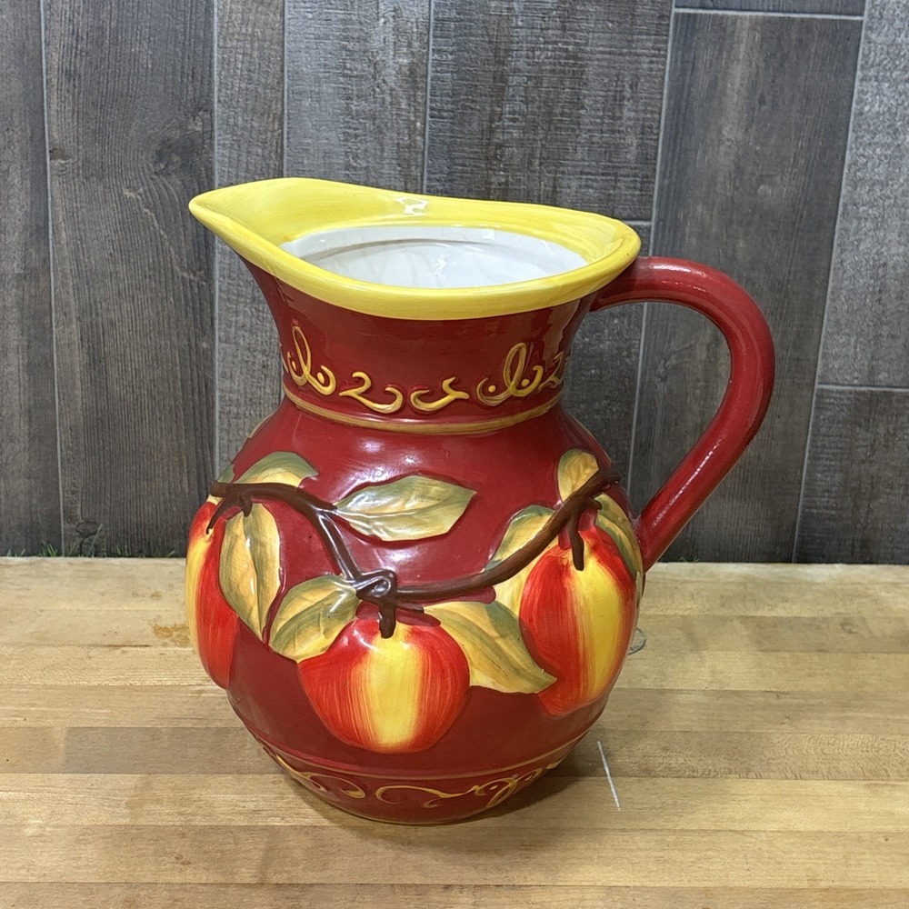 Vtg Nonni's Biscotti Large Red Apple Ceramic Pitcher! 10" Tall EUC No Lid